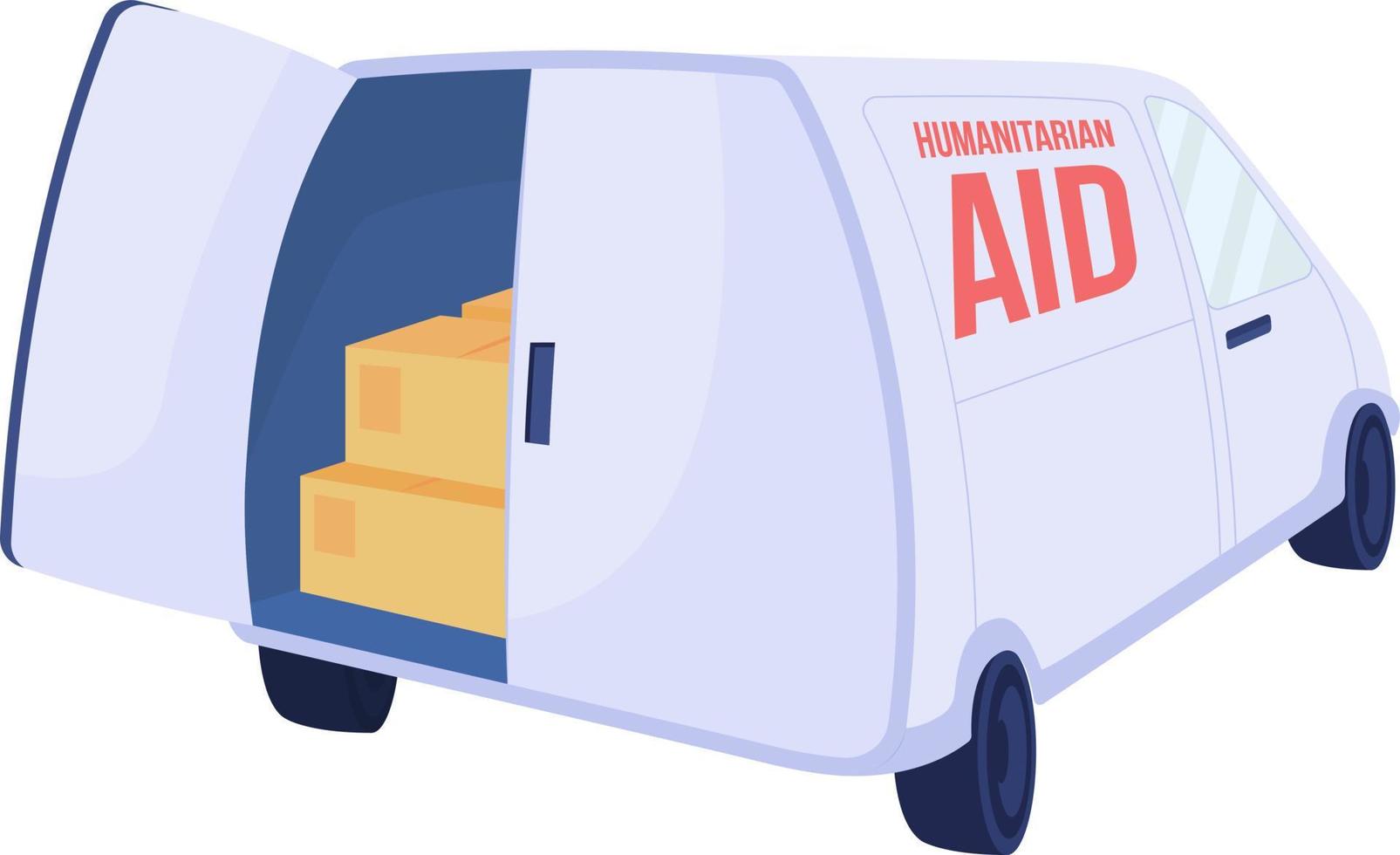 Truck with humanitarian aid semi flat color vector object