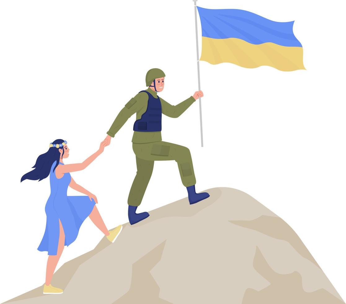 Ukrainian people achieving victory over russia semi flat color vector characters