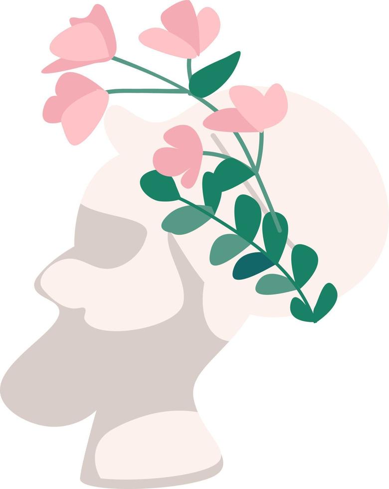 Modeling human head with flower wreath semi flat color vector object