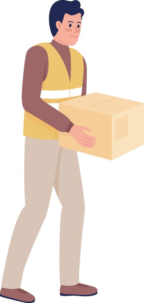 Male volunteer with parcel semi flat color vector character