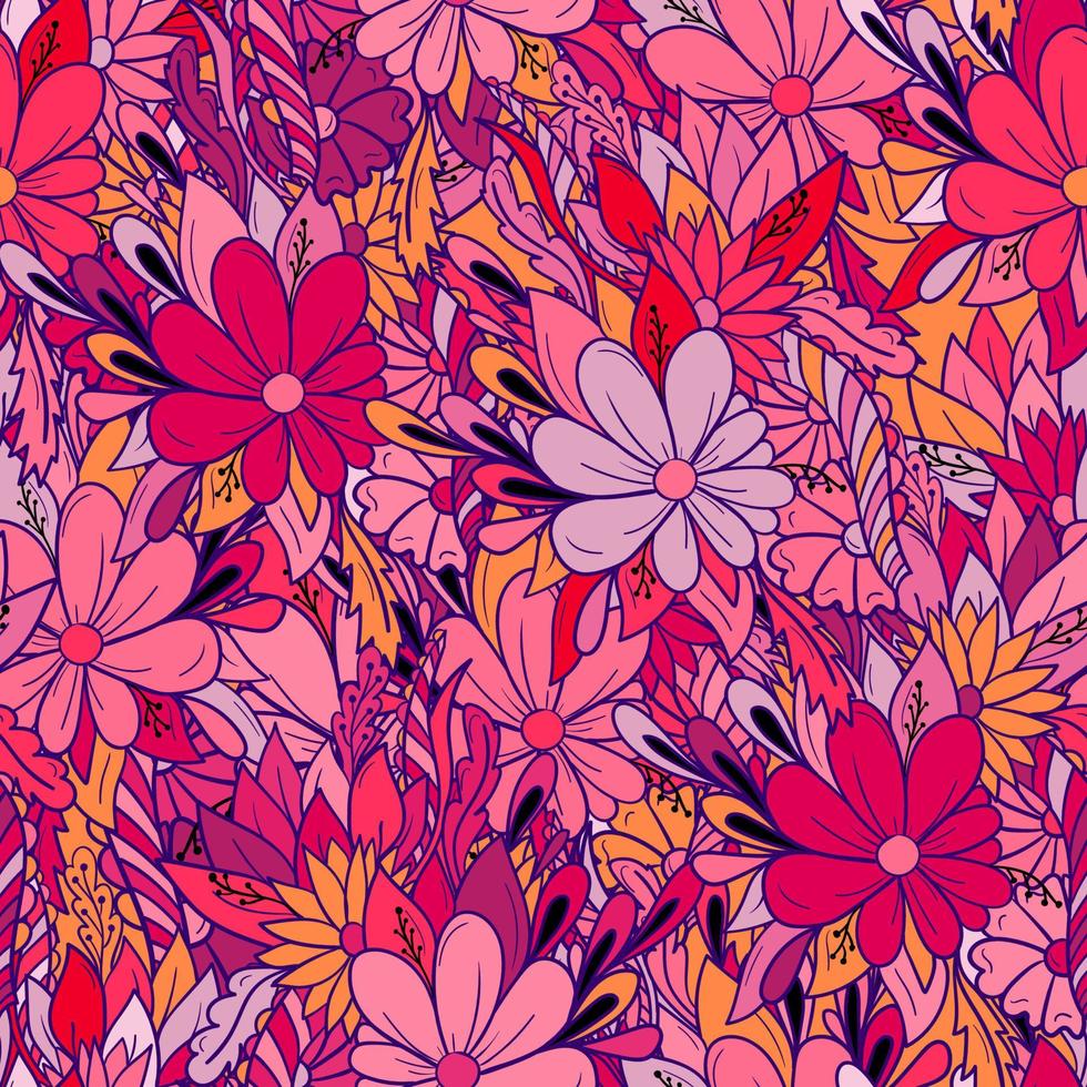 Seamless pattern with abstract flowers and leaves vector