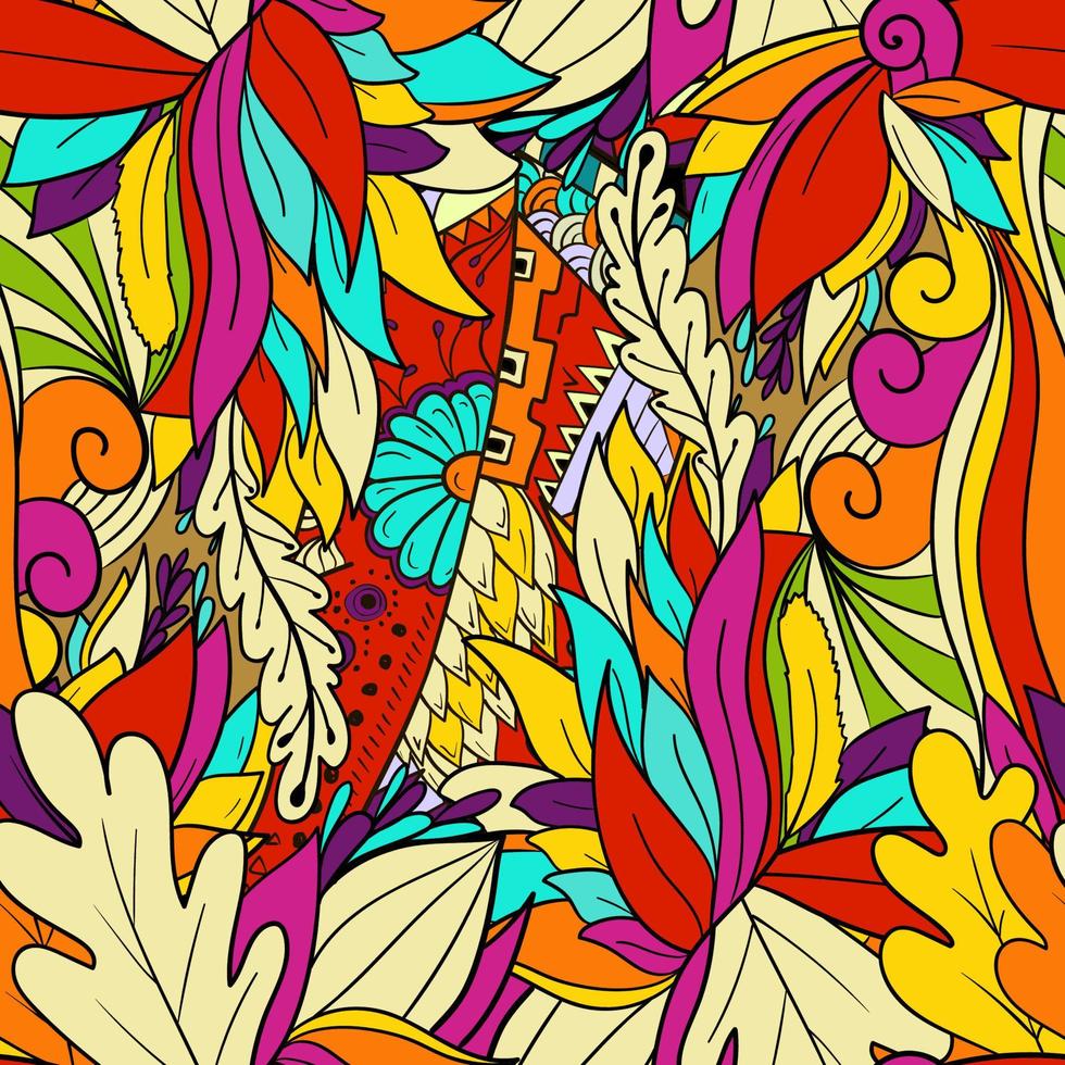 Floral seamless pattern with leaves, flowers and berries. vector