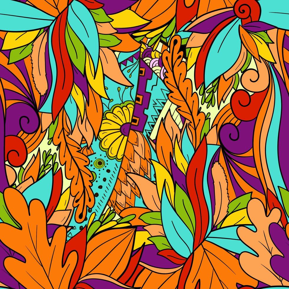 Floral seamless pattern with leaves, flowers and berries. vector