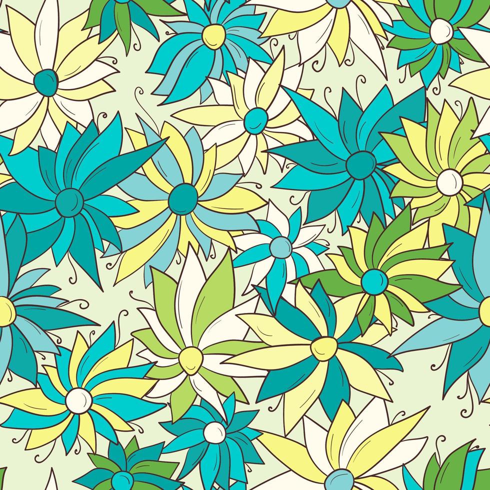 Floral seamless pattern with leaves, flowers and berries. vector