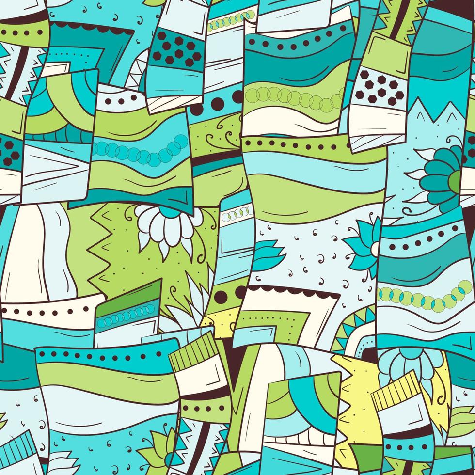 Seamless background with abstract geometric pattern. With flowers and leaves. Squares and circles vector