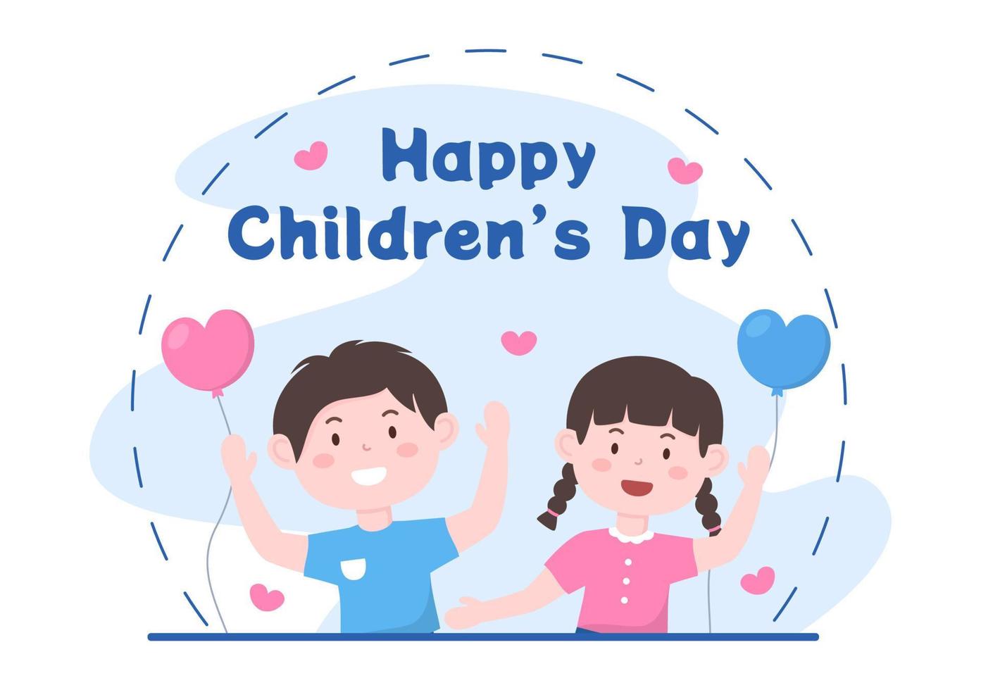 Happy Children's Day Celebration With Boys and Girls Playing in Cartoon Characters Background Illustration Suitable for Greeting Cards or Posters vector