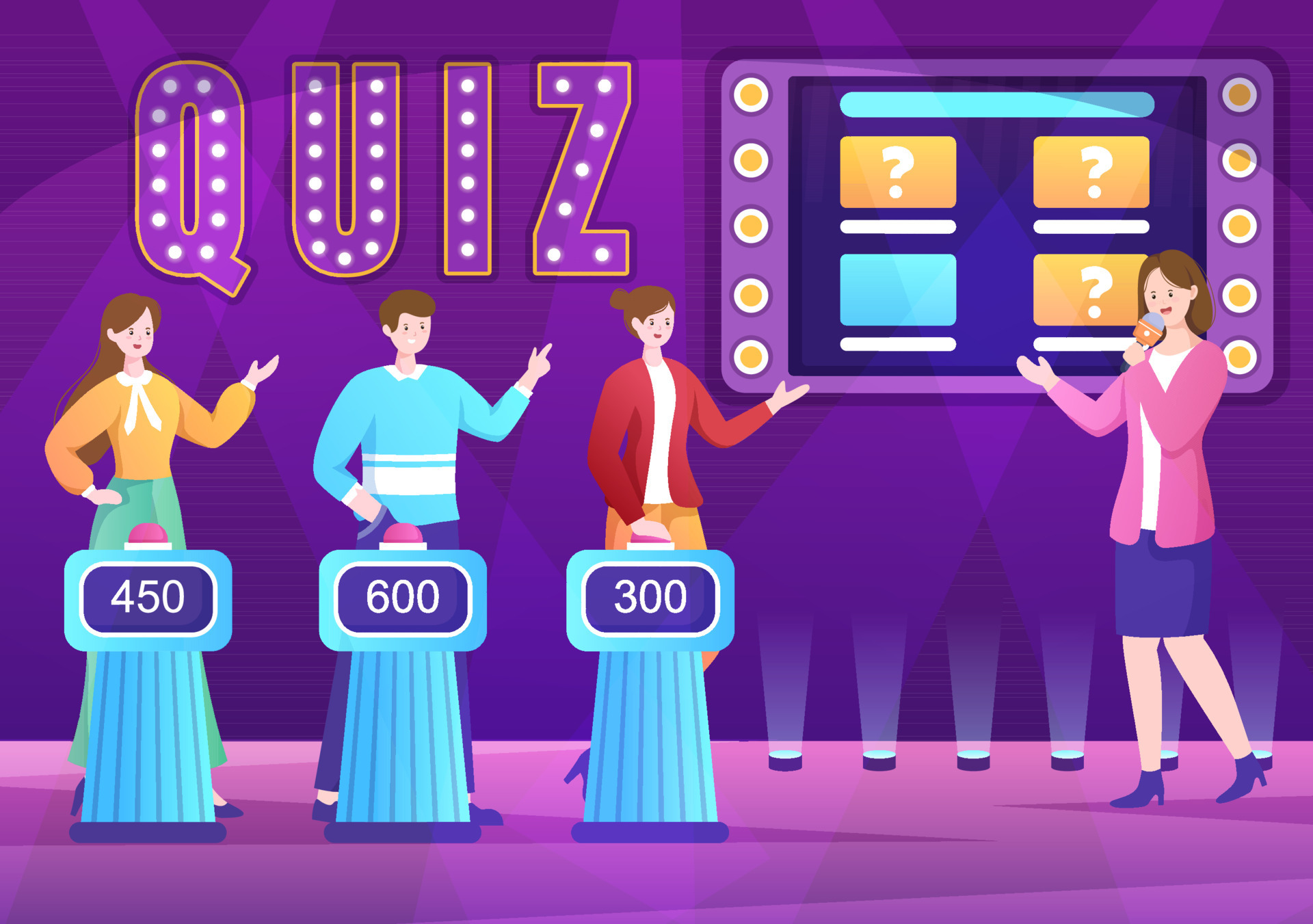 TV Quiz Show with Participants who Answer Questions and Will get Points From the Host on the Studio in Cartoon Illustration 7258724 Vector Art at Vecteezy TV Quiz Show with Participants who Answer Questions and Will get Points From the Host on the Studio in Cartoon Illustration 7258724 Vector Art at Vecteezy