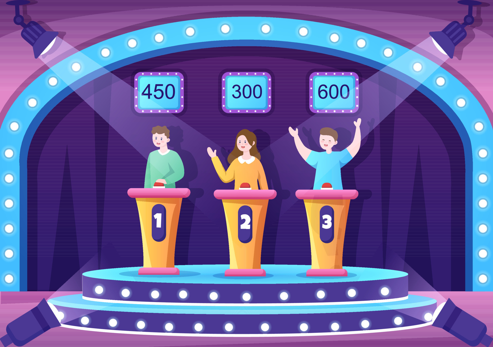 TV Quiz Show with Participants who Answer Questions and Will get Points  From the Host on the Studio in Cartoon Illustration 7258732 Vector Art at  Vecteezy