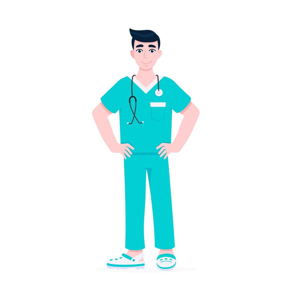 Nurse or surgeon doctor standing with stethoscope flat style design vector illustration