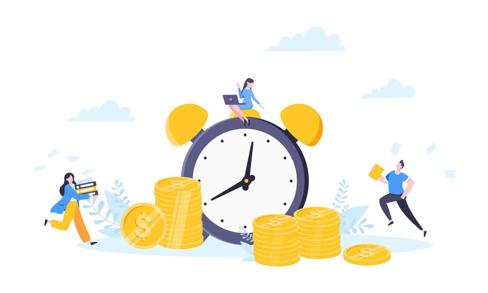 Time is money or save time business concept flat style vector illustration isolated on white background.
