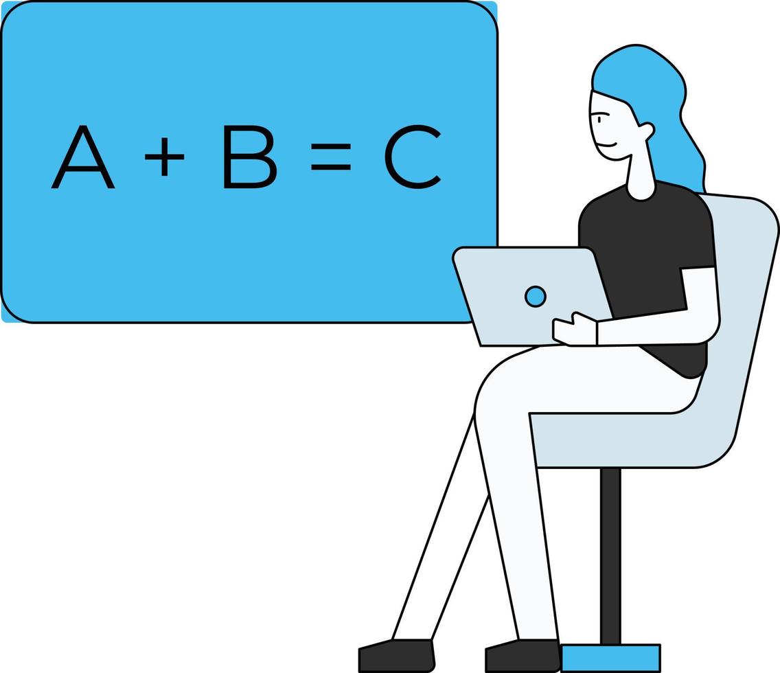 la niña está aprendiendo matemáticas en línea. vector