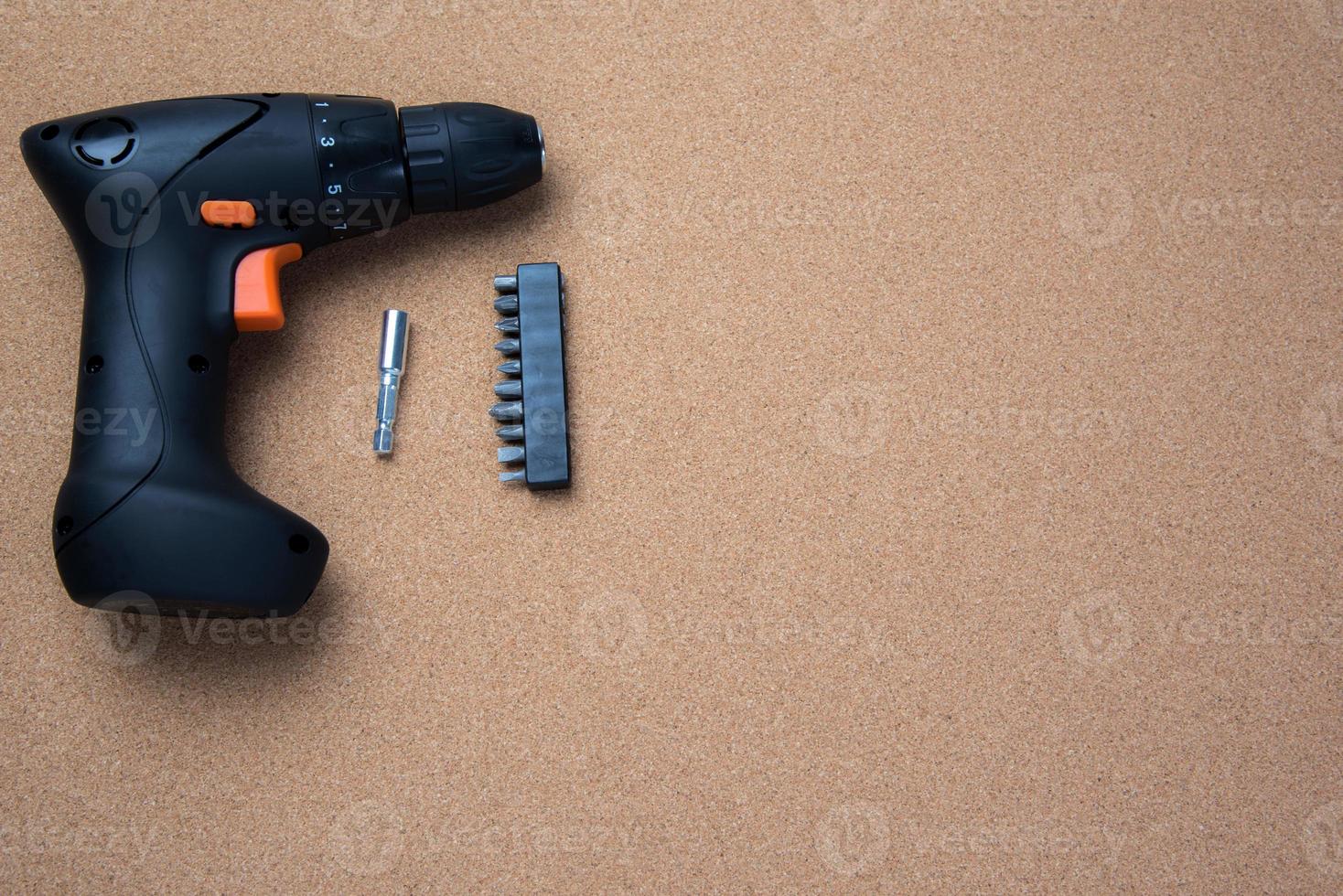 many handy tools, on wooden background top view with copy space for text, Labor day background photo