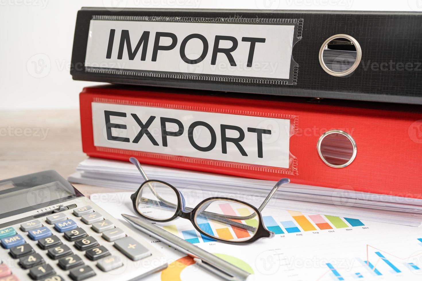 Import and Export. Binder data finance report business with graph analysis in office. photo