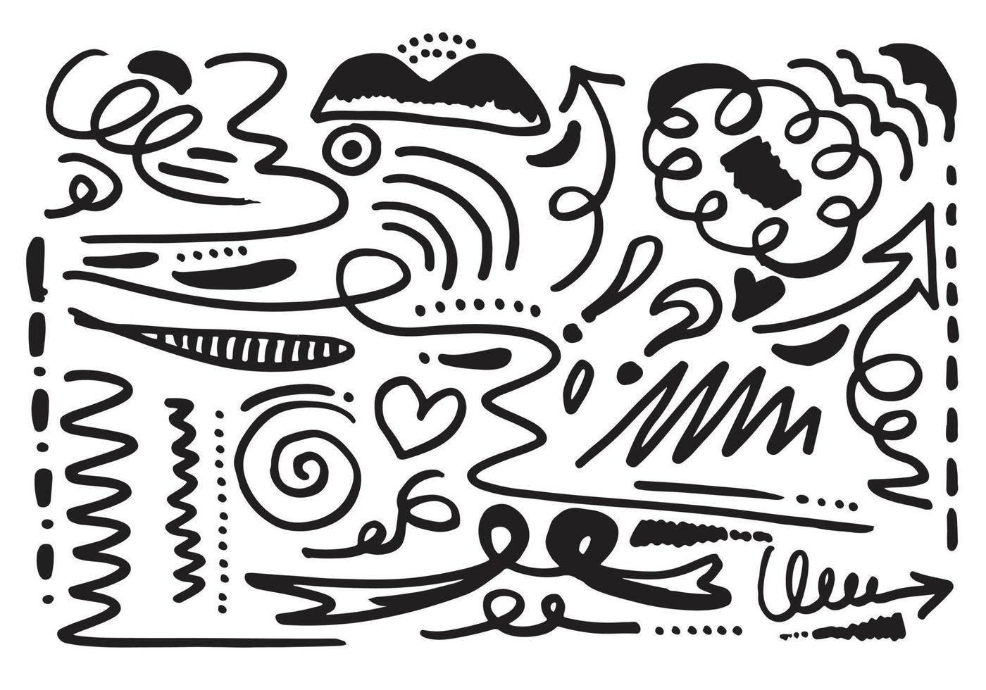 Hand drawn vector sketchy Doodle cartoon set of curls and swirls decorative elements for concept design