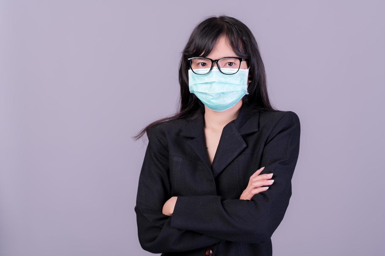 Asian business women have to use a mask to cover the face to prevent pollution from dust photo