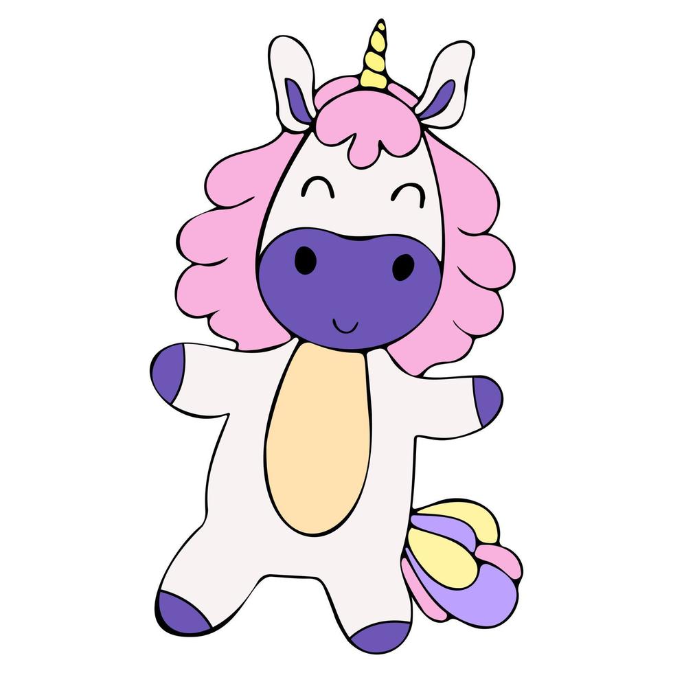 Cute cartoon vector doodle unicorn, little unicorn