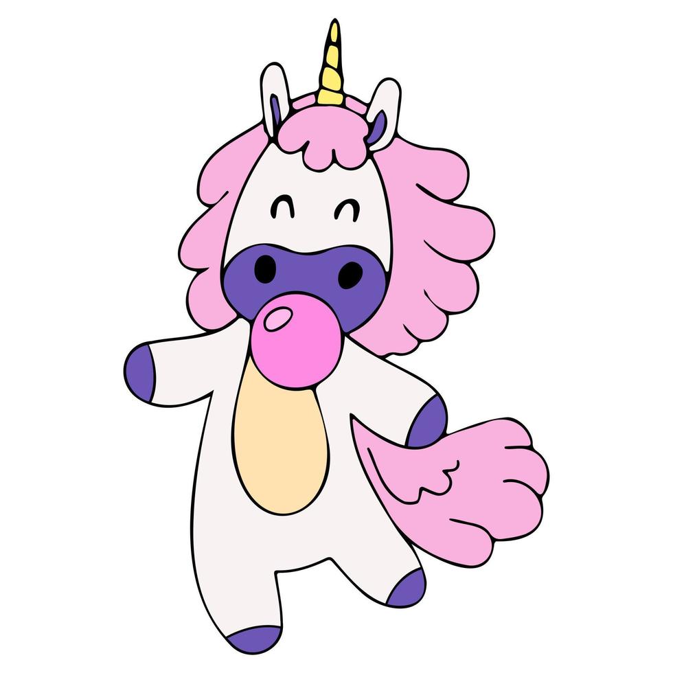 Cute cartoon vector doodle unicorn, little unicorn