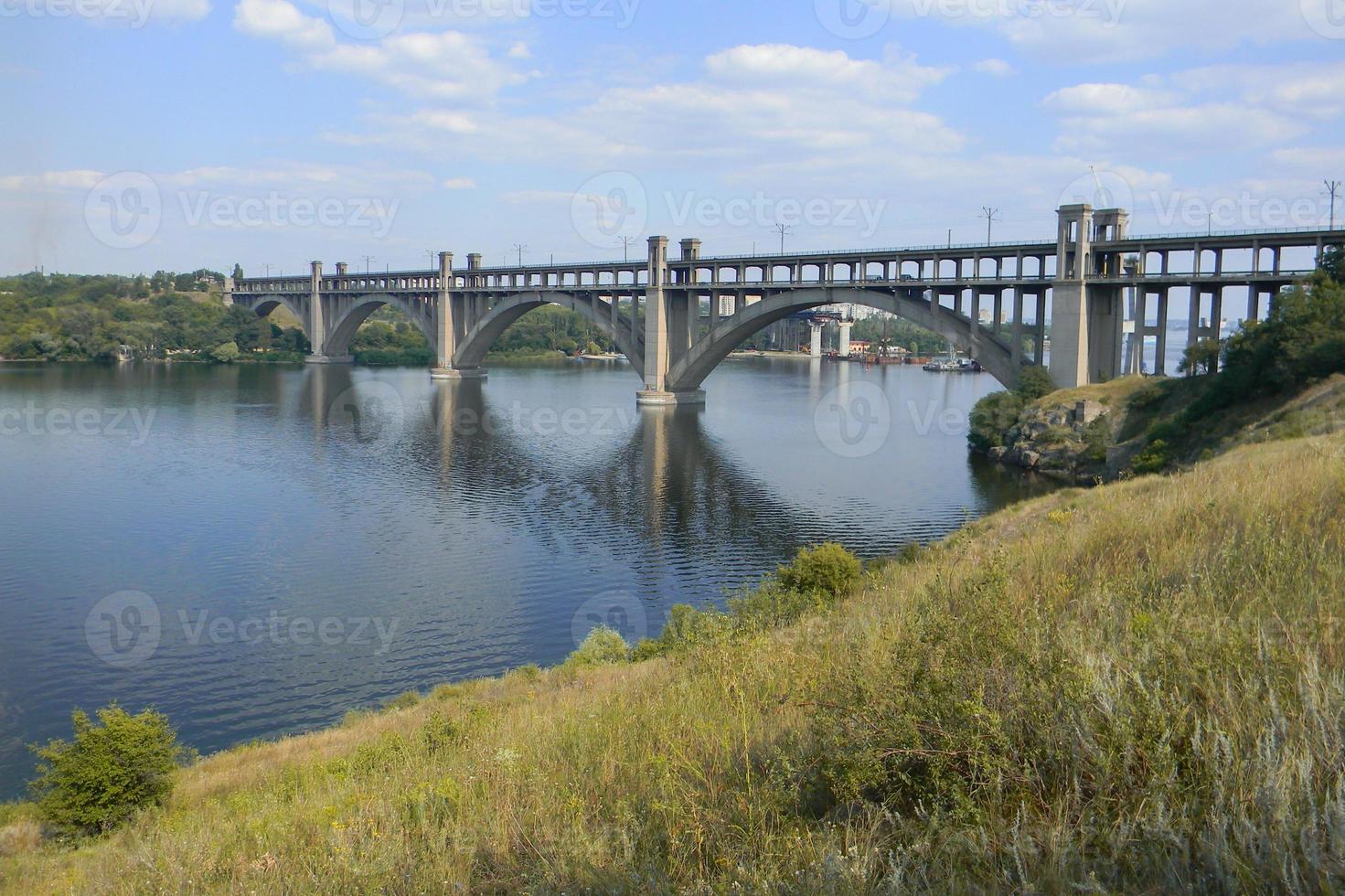 A large stone bridge across the island of Khortytsya. photo