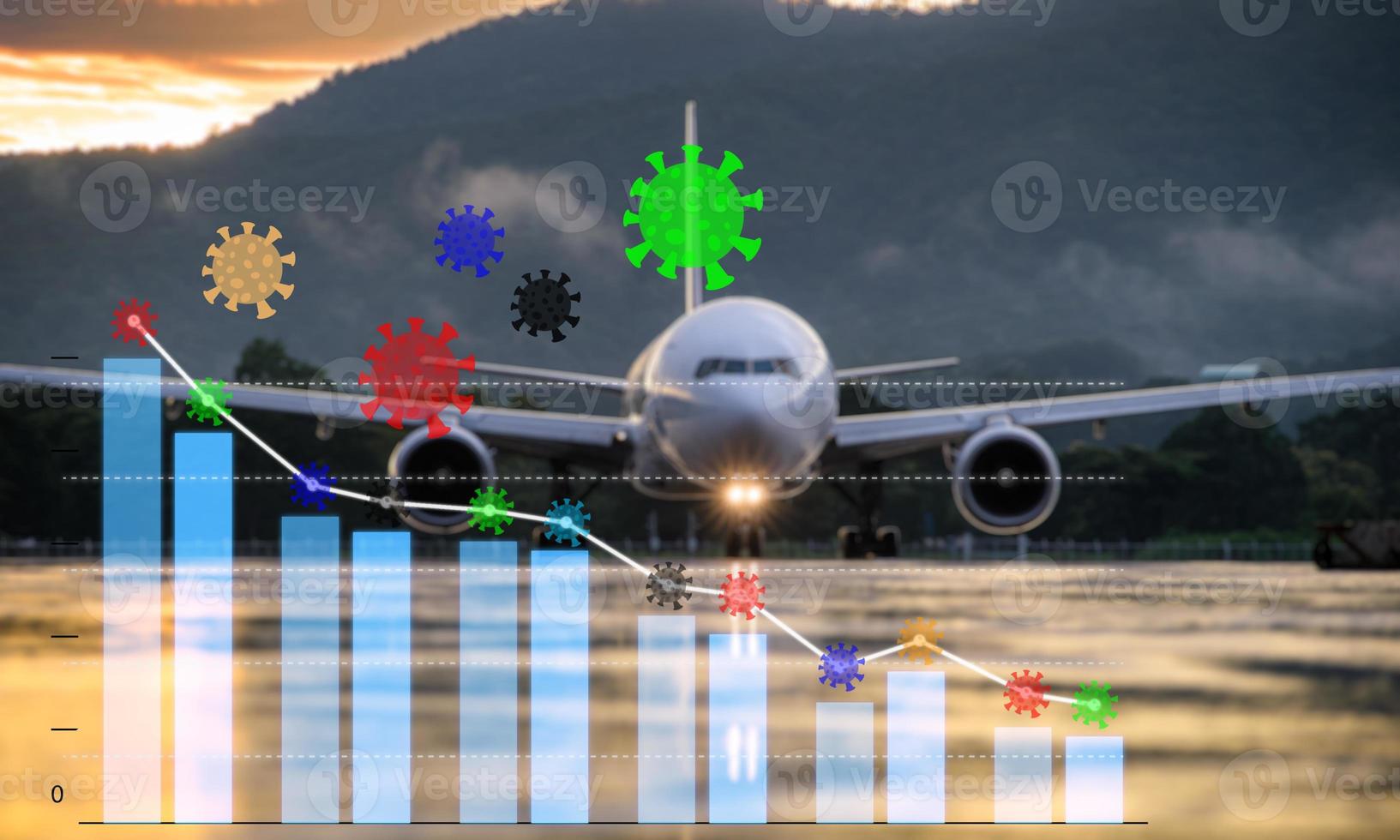 la enfermedad covid-19 o la situación del virus de la corona impactan en la crisis del negocio de la aviación y el problema de la economía con la caída. El aeropuerto comercial se detiene por el efecto de la pandemia en todo el mundo por la crisis económica. foto