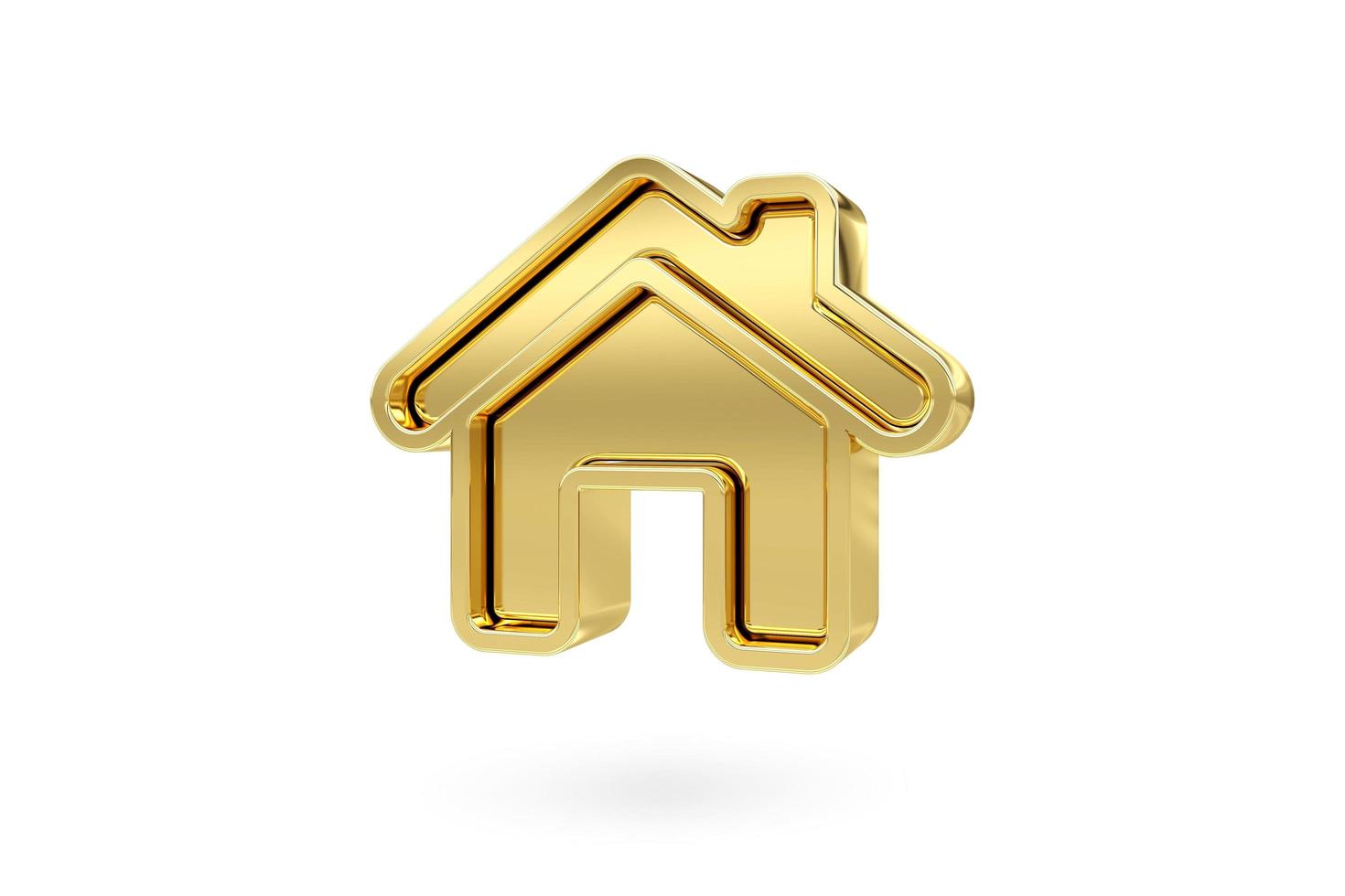Gold house icon isolated on white background. Gold texture, 3D Rendering. photo