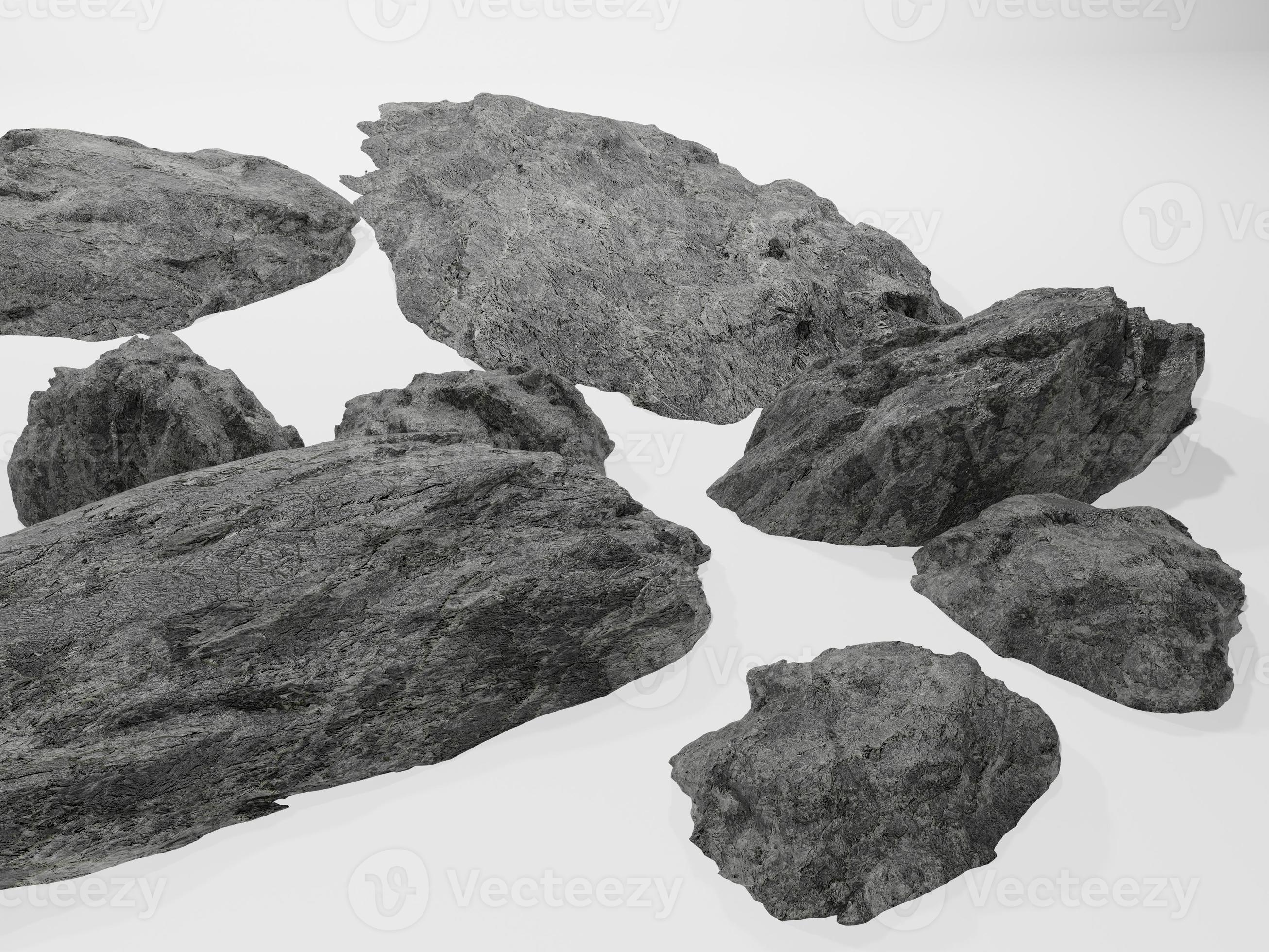 Big rocks that are strong, beautiful, look very realistic, white background.  Make it easier for you to use in video editing 3D rendering. 7261961 Stock  Photo at Vecteezy