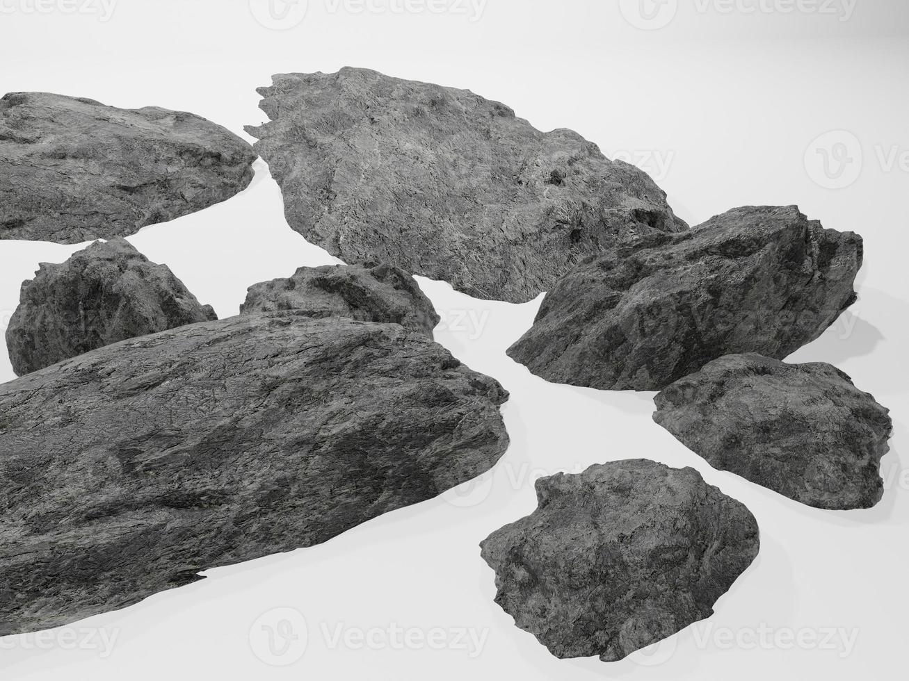 Big rocks that are strong, beautiful, look very realistic, white background. Make it easier for you to use in video editing 3D rendering. photo