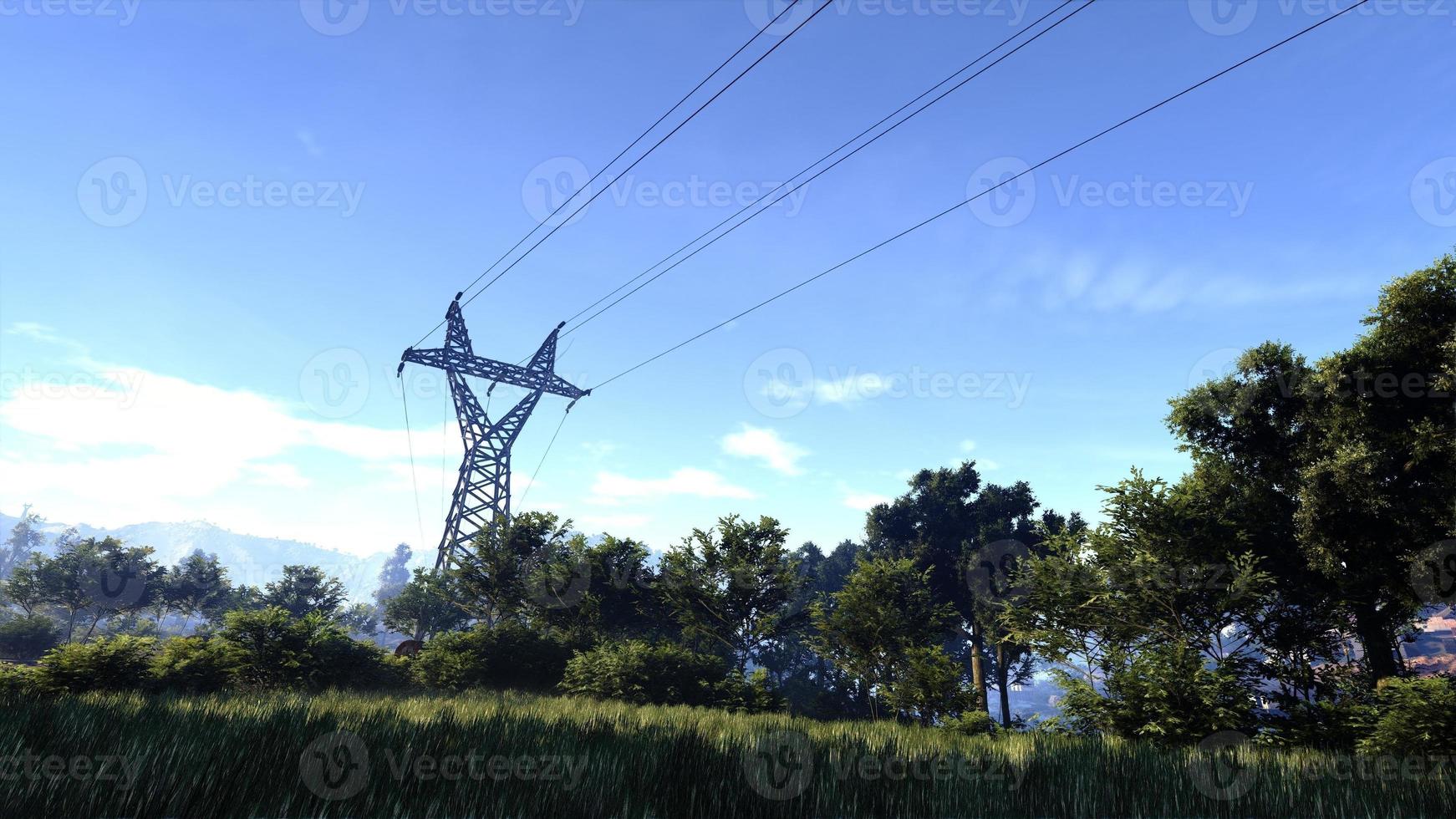 A huge electric pole in the middle of the forest. Technology photo