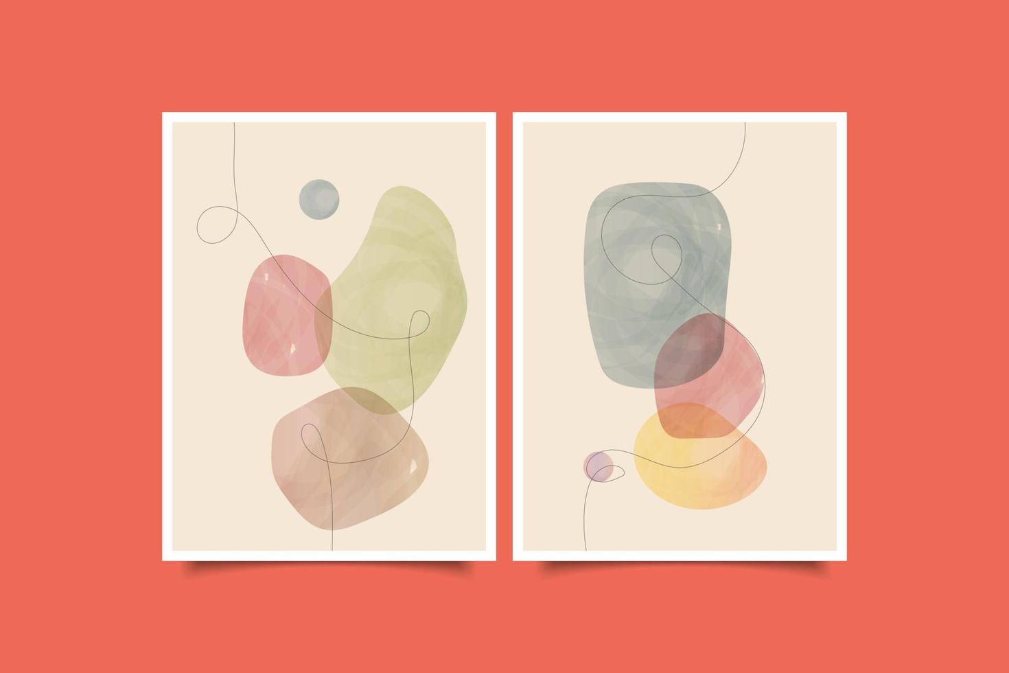 set of modern wall art poster abstract minimalist line art vector