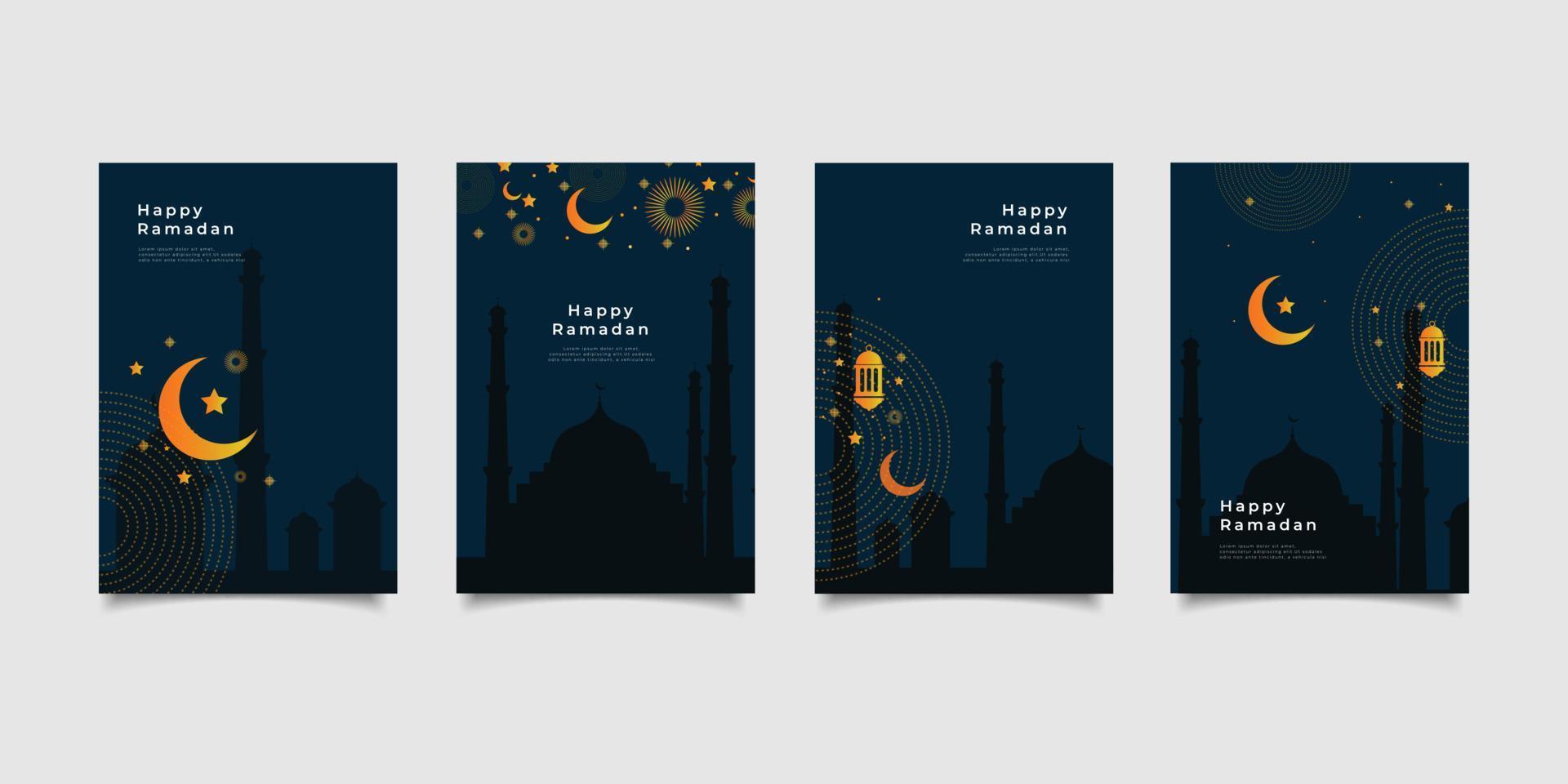 set of greeting card happy eid mubarak vector