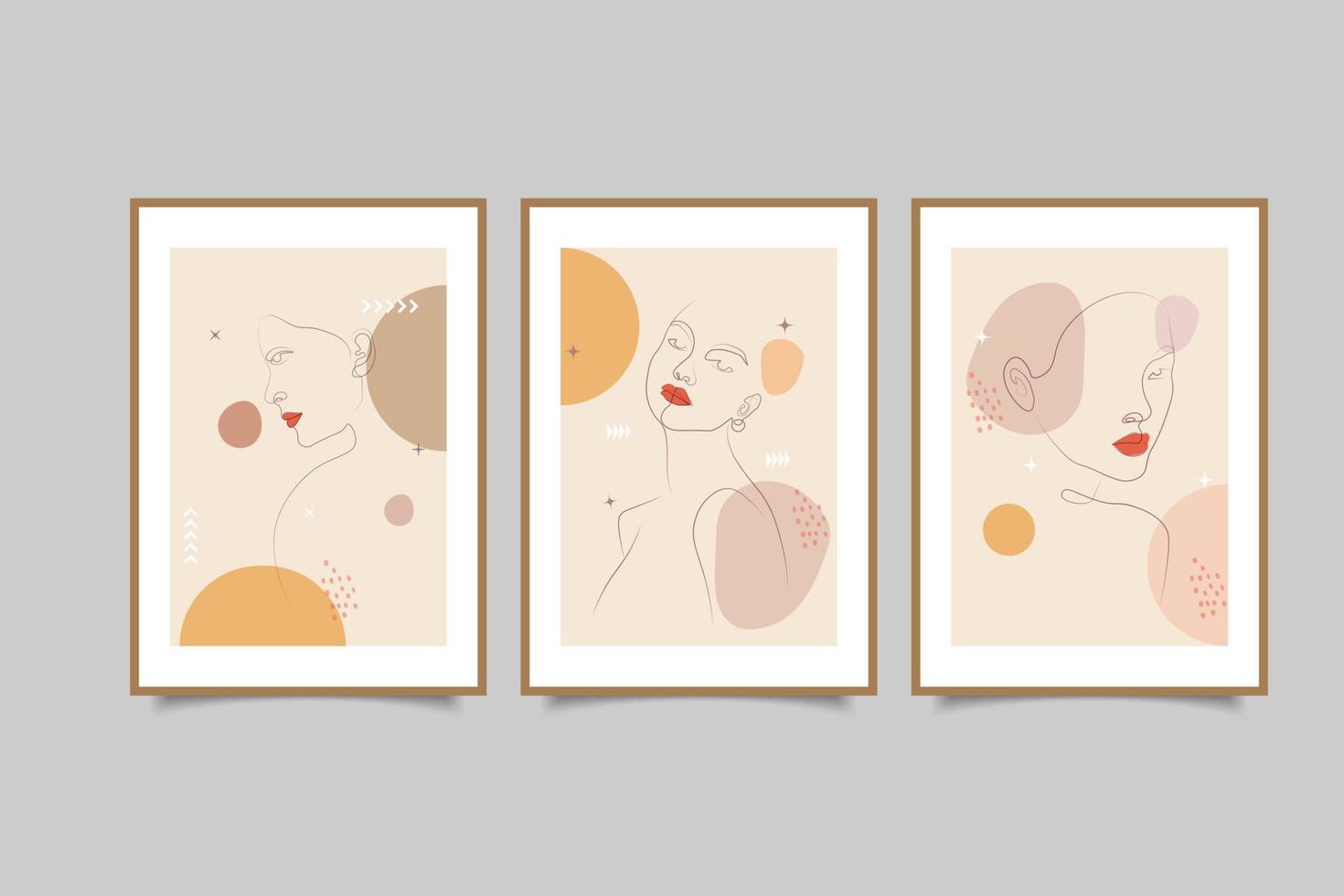 set of modern wall art poster abstract minimalist line art vector