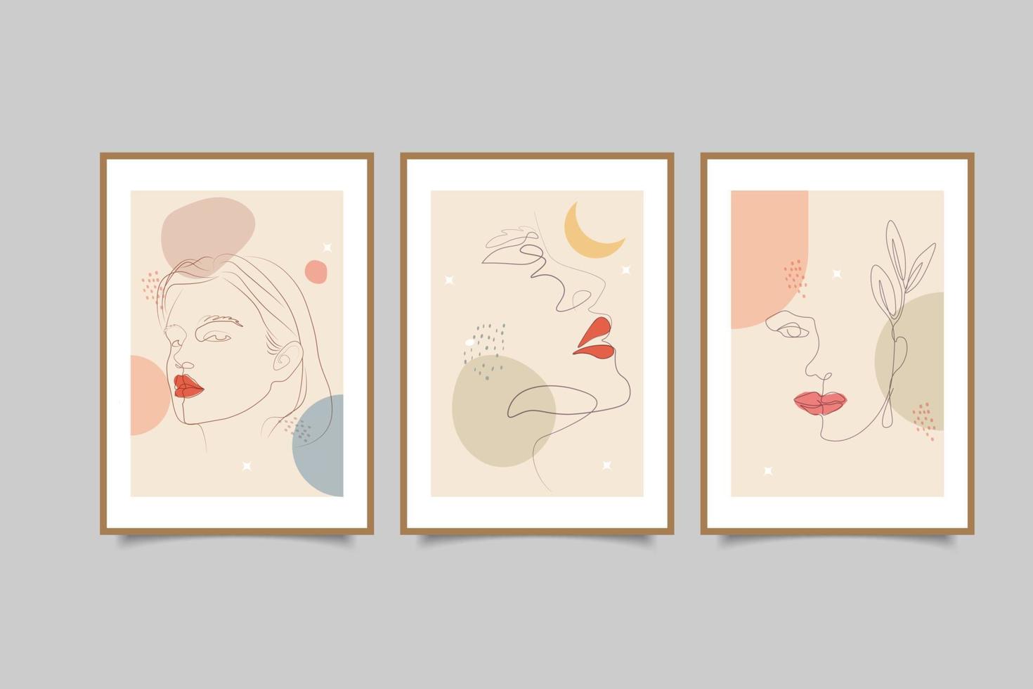 set of modern wall art poster abstract minimalist line art vector