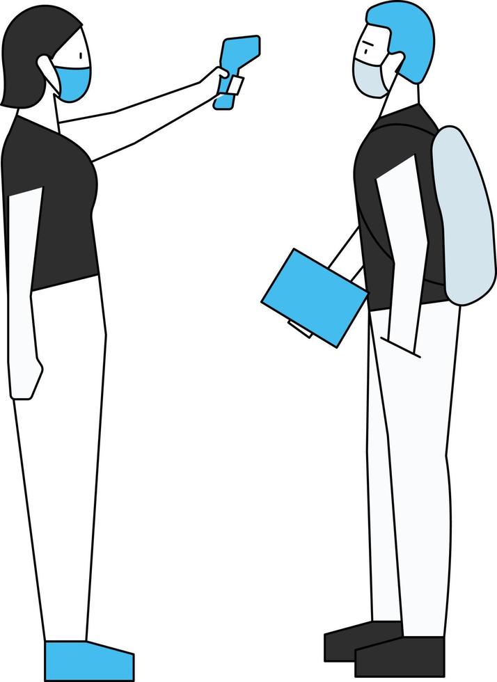 The girl is checking the boy's temperature. vector