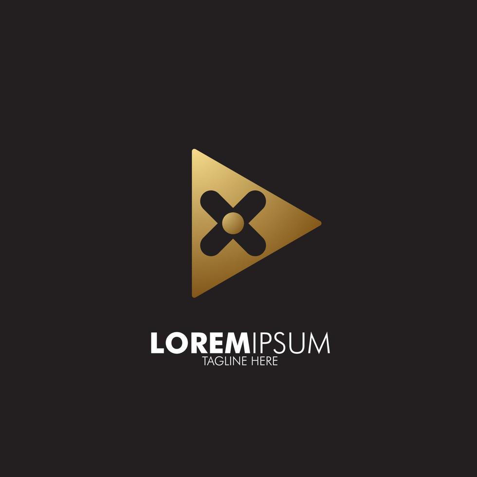golden play logo icon for music and media player company, vector