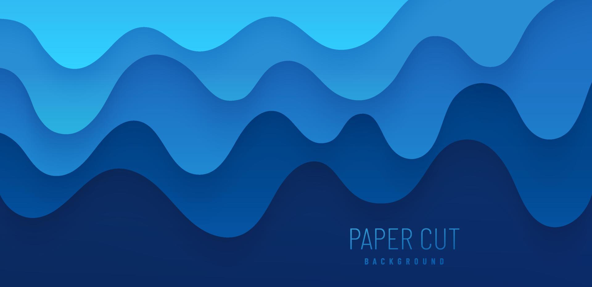Abstract gradient blue in paper cut wavy shapes layers background with copy space. Trendy color with smooth shadow papercut art. 3d cover with cut out deep waves modern banner design. Vector eps10