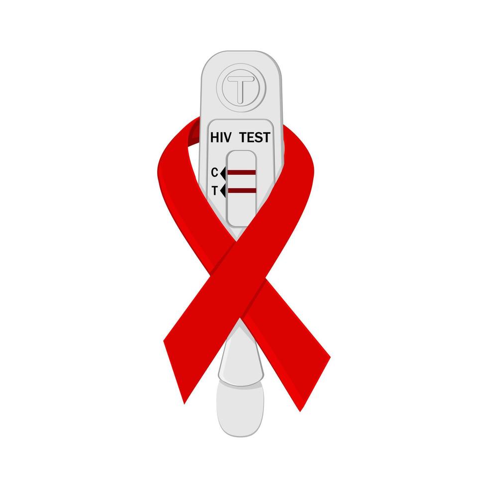 An HIV testing kit with a laboratory test tube for blood analysis. Vector illustration.