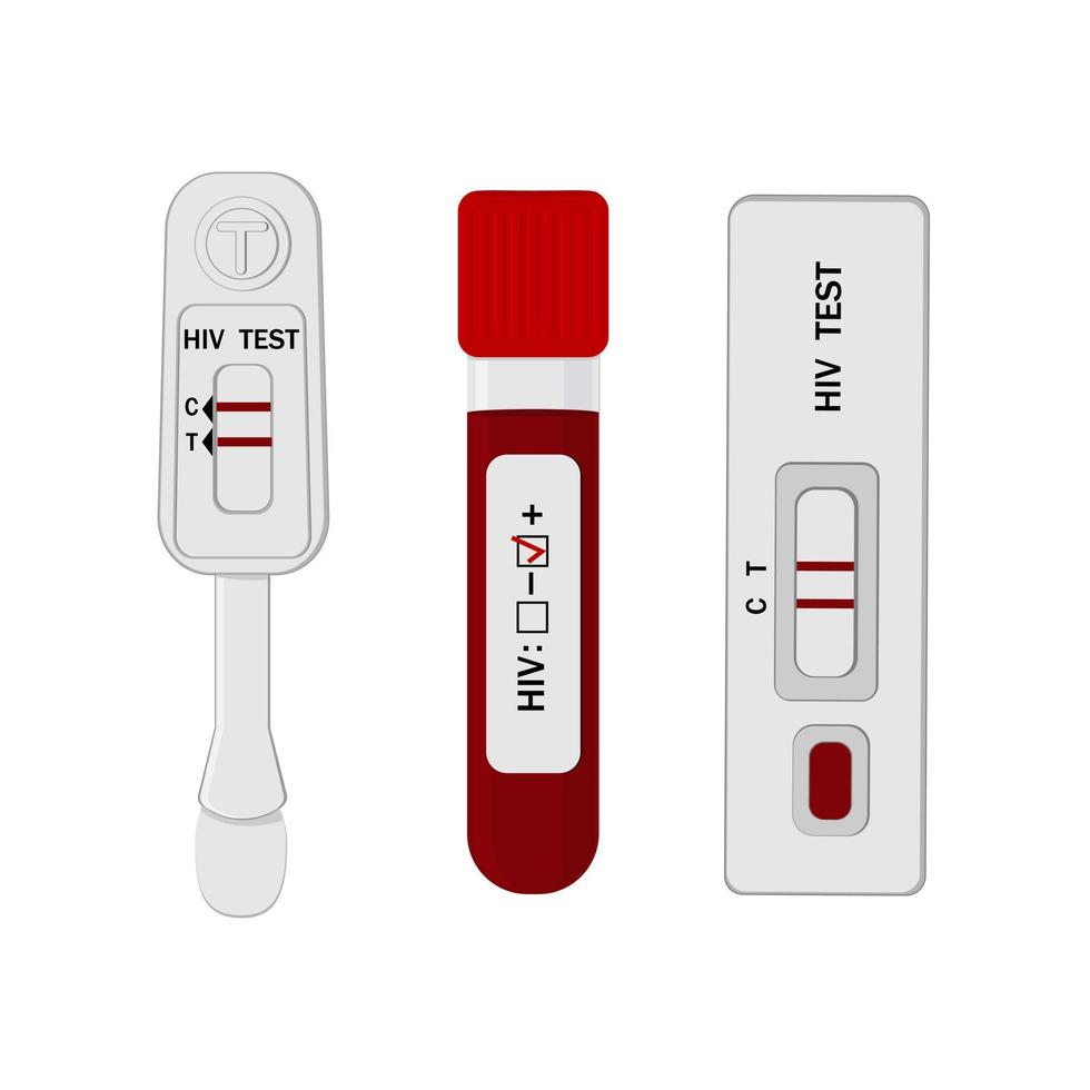 An HIV testing kit with a laboratory test tube for blood analysis. Vector illustration.