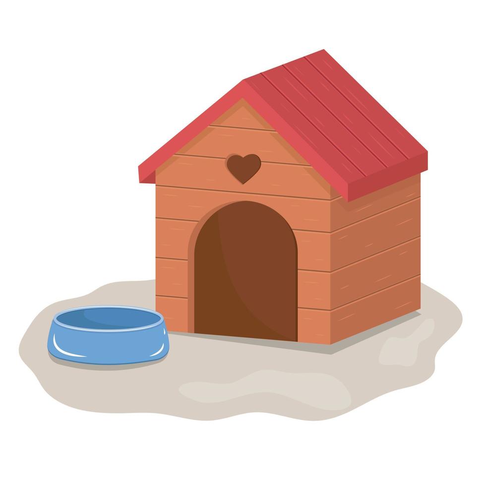 caseta de perro y cuenco para comida seca y agua para perros y gatos ilustración vectorial aislada vector