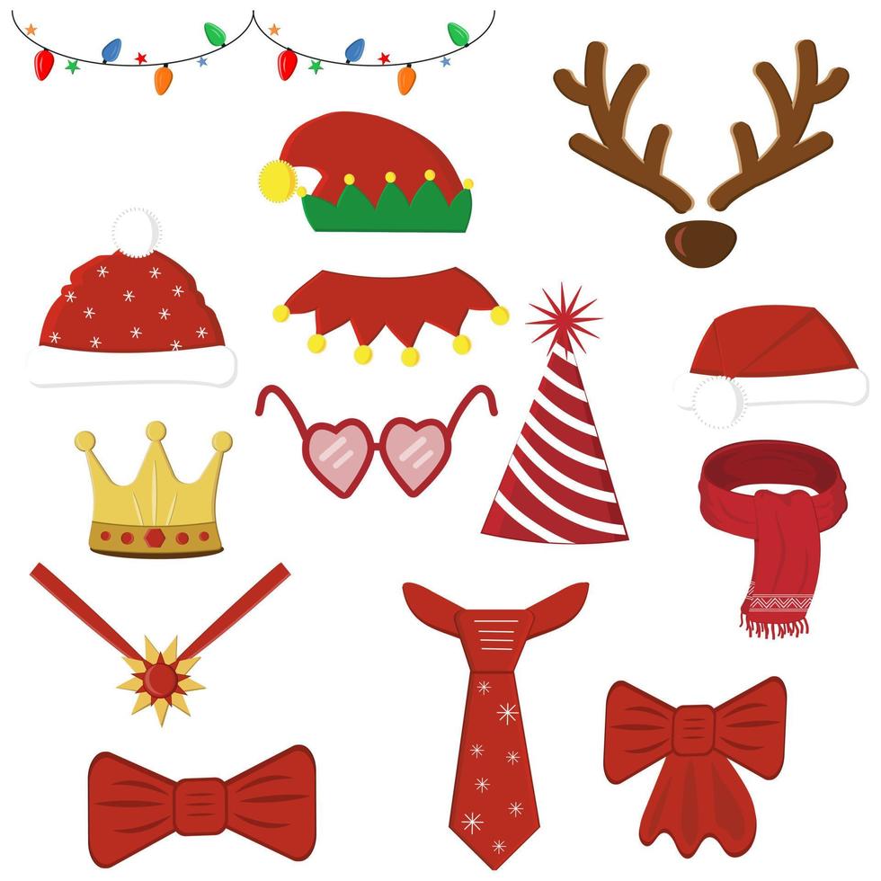 un conjunto de accesorios navideños festivos, ilustración vectorial, aislado en un fondo blanco vector