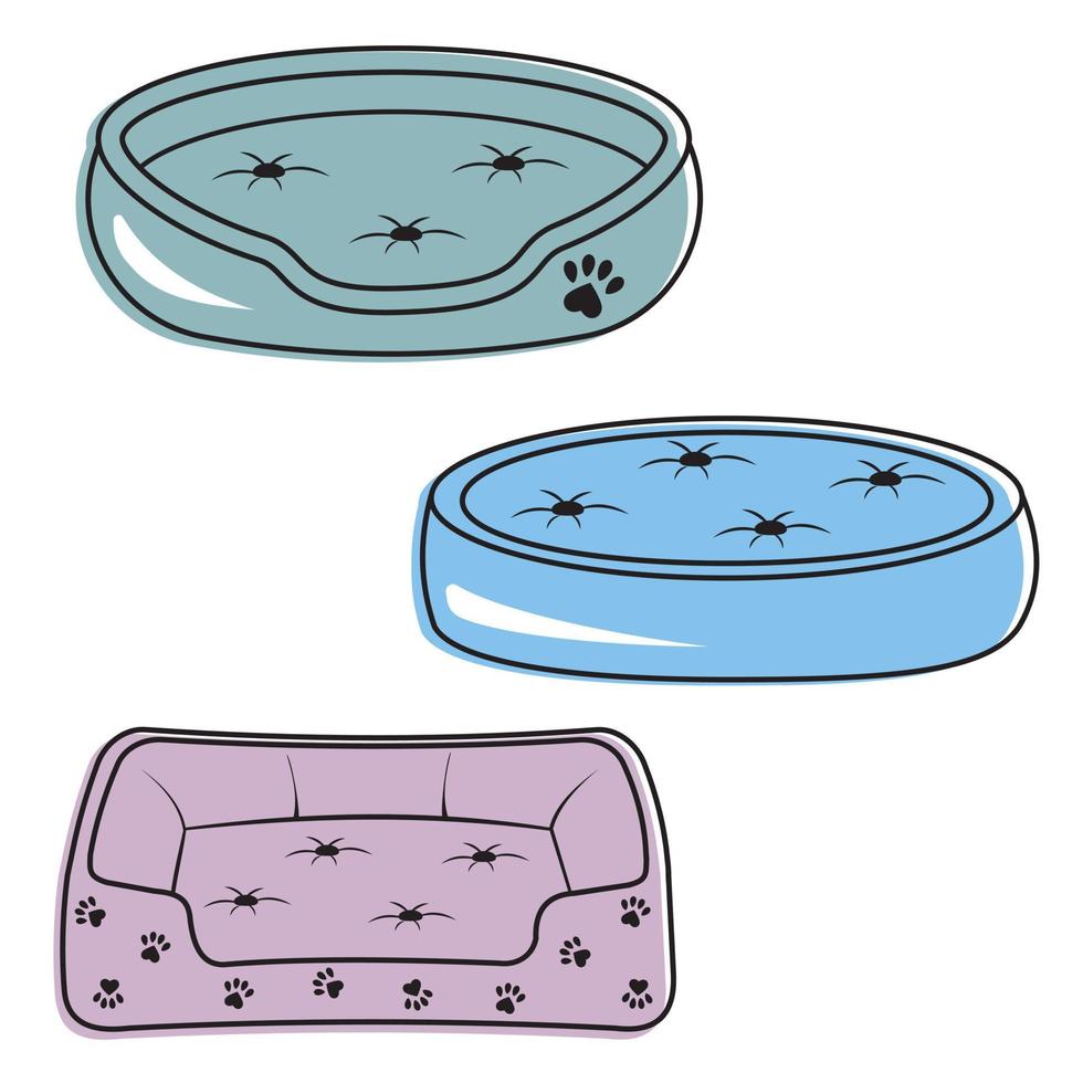 set of bed for dogs and cats, color isolated vector illustration