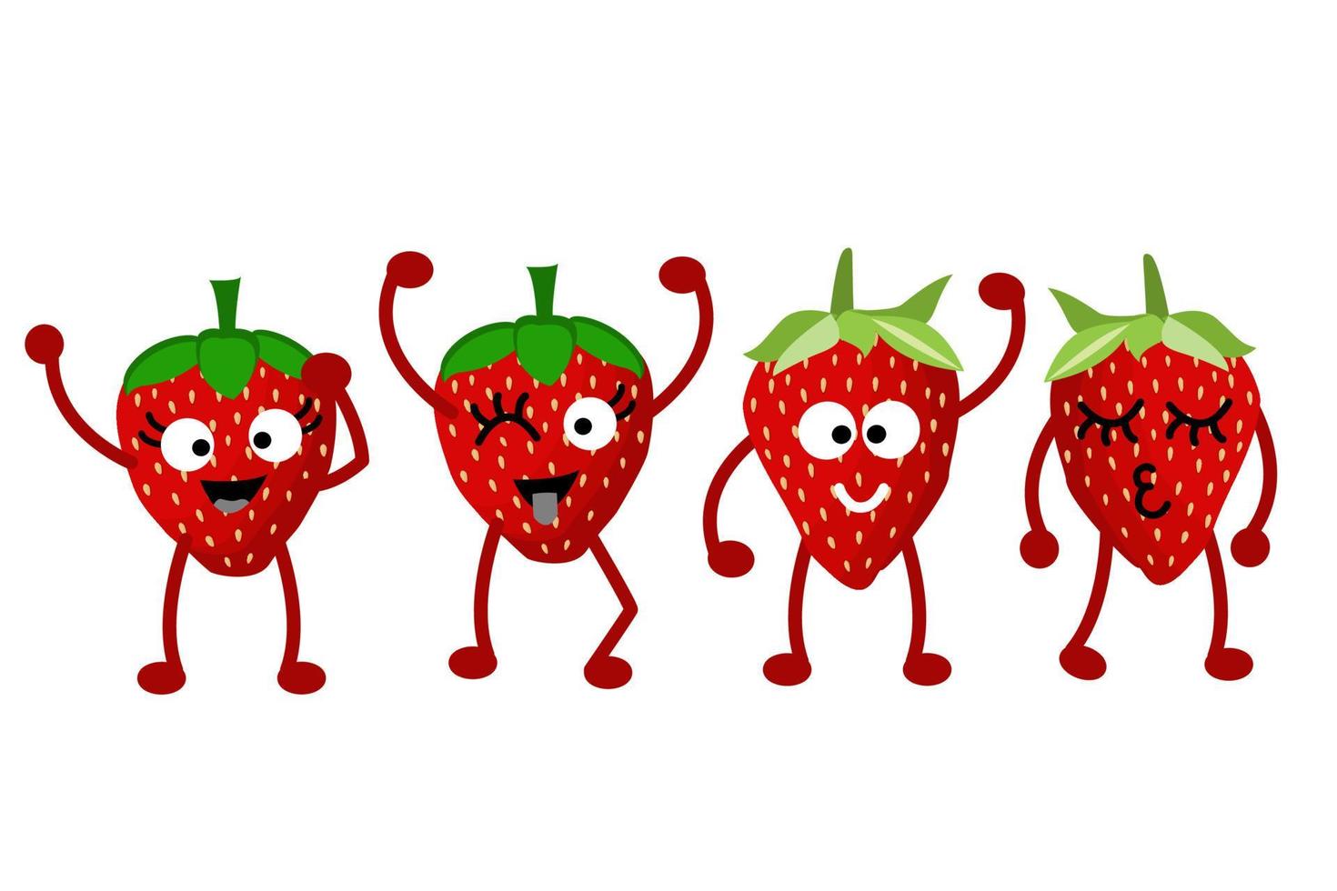 fresa. Cute dibujos animados de fresa, conjunto de caracteres de vector de fruta lindo aislado en blanco