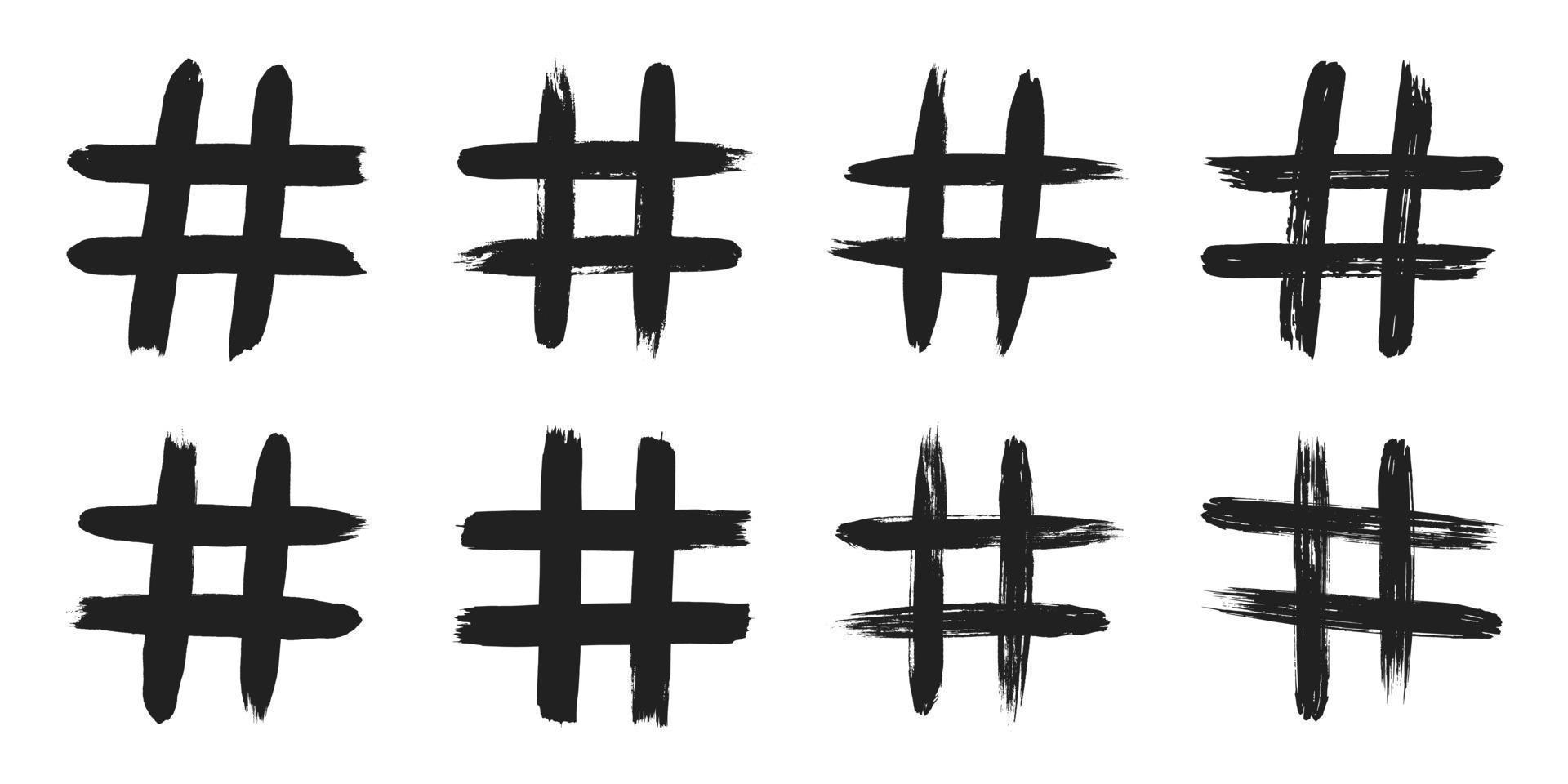 Hashtag hand drawn brush strokes set vector