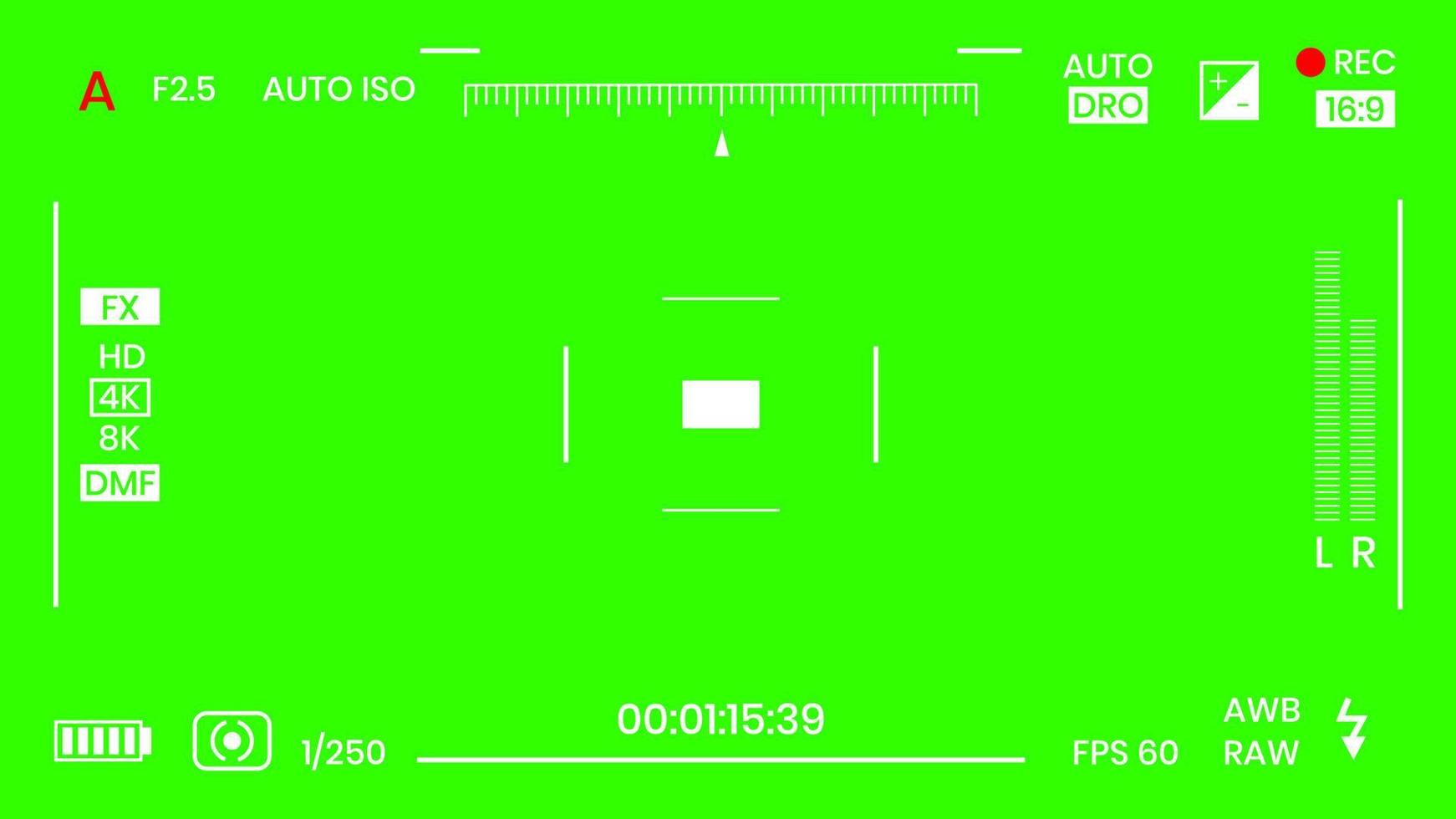 color verde croma clave cámara rec marco visor superposición fondo pantalla estilo plano diseño vector ilustración. superposición de cámara de pantalla chroma key vfx concepto de fondo abstracto para secuencias de video