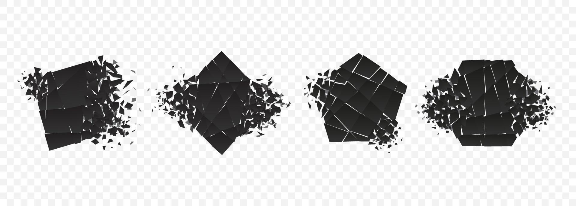 Shape explosion broken and shattered flat style design vector illustration set isolated on transparent background.