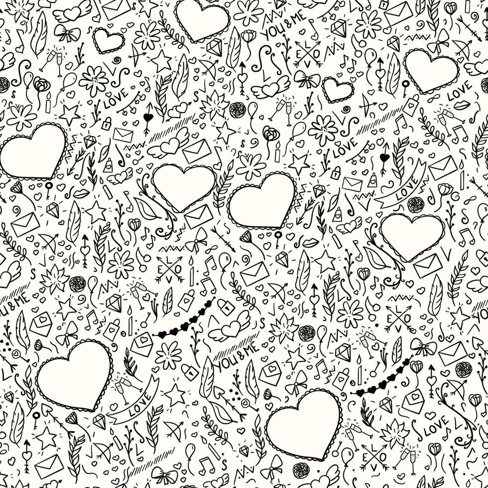 hand-drawn doodle seamless pattern with hearts vector