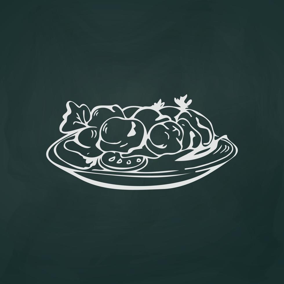 Vegetable salad thin white lines on a textural dark background - Vector