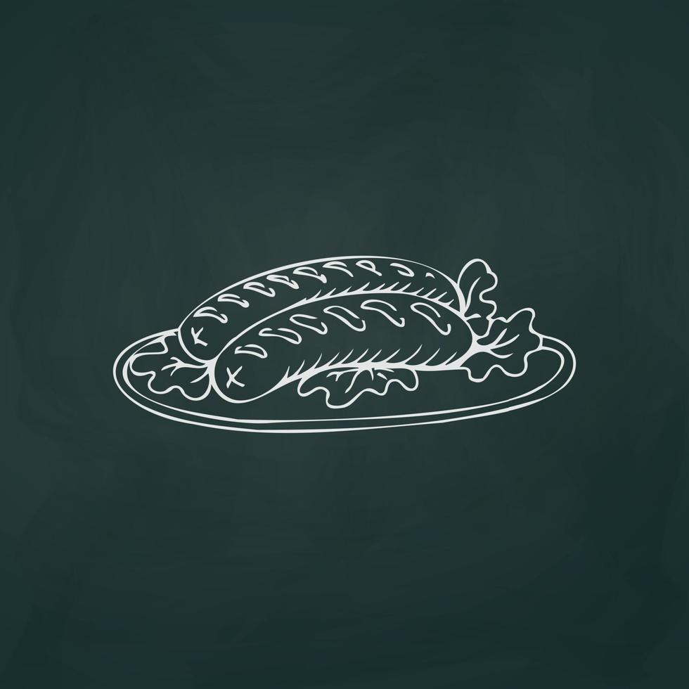 Cooked sausages thin white lines on a textural dark background - Vector