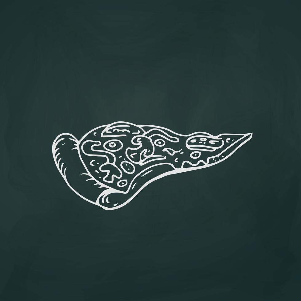 Piece of italian pizza thin white lines on textural dark background - Vector