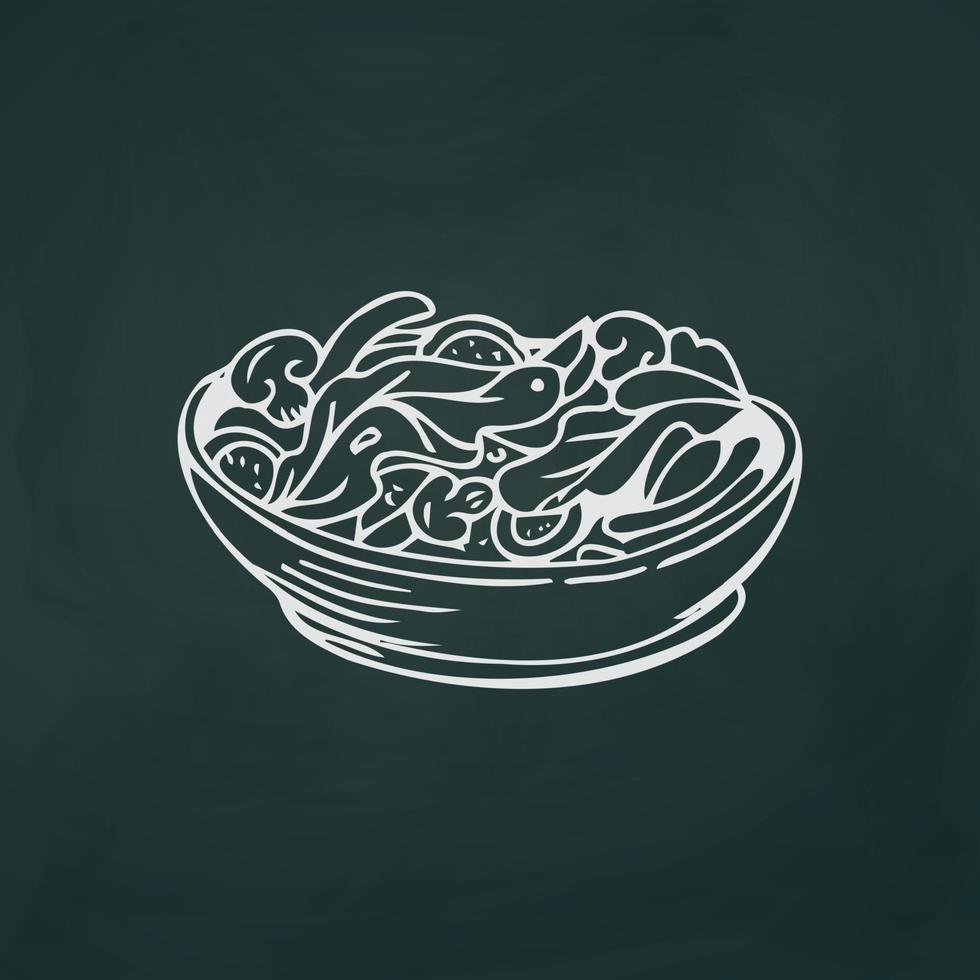 Vegetable salad thin white lines on a textural dark background - Vector