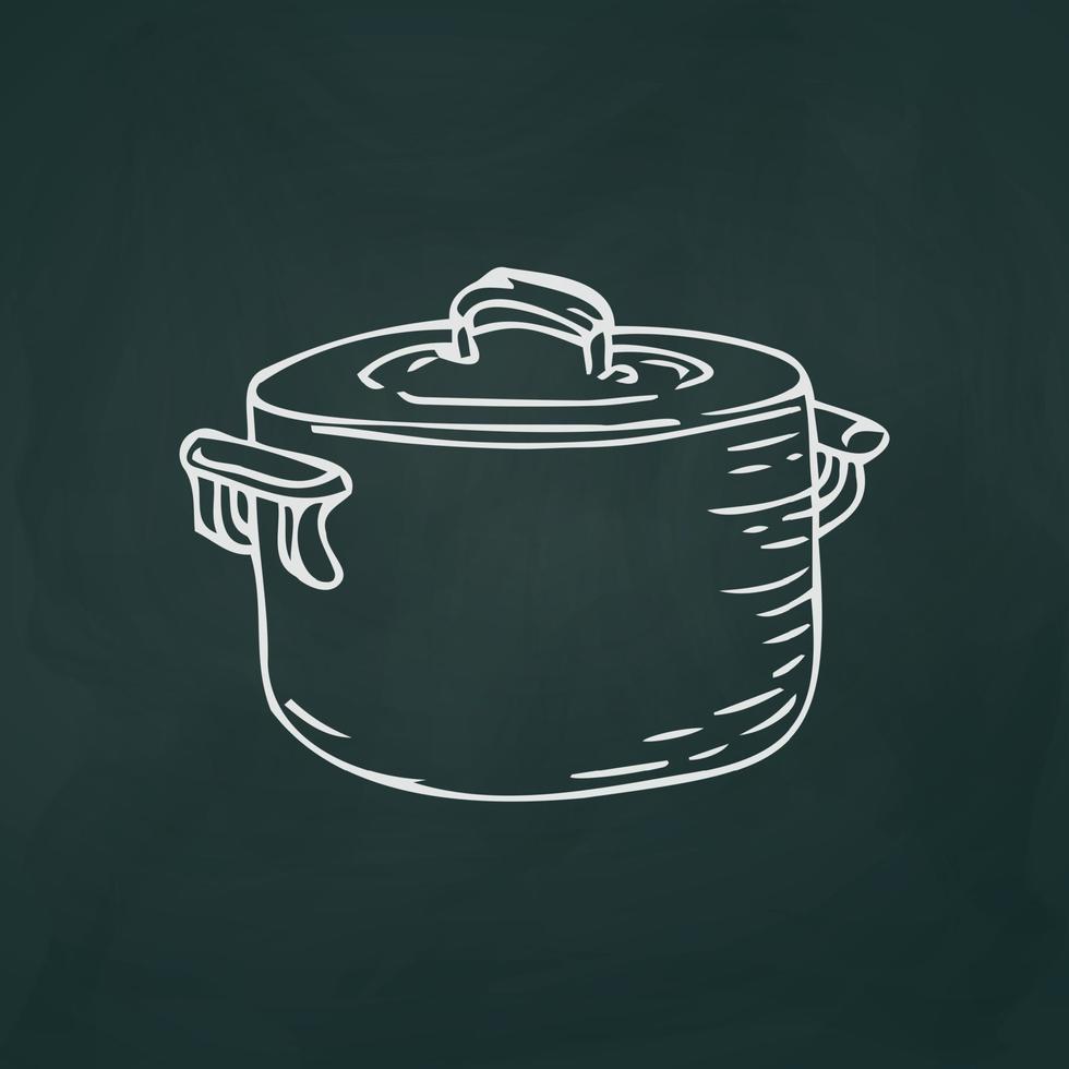 Large saucepan thin white lines on a textural dark background - Vector