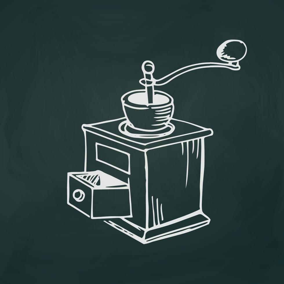 Manual coffee grinder thin white lines on a textured dark background - Vector